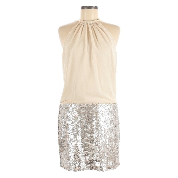 Jessica Simpson Champagne Sequin Drop Waist Sleeveless Mini Dress 6 NWT Prom - Picture 1 of 10